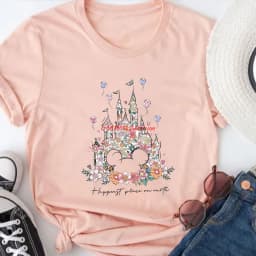 Aesthetic Floral Castle T Shirt Vintage Castle T-Shirt Happiest Place on Earth Tees Magic Tshirt Unisex Short Sleeves Tops