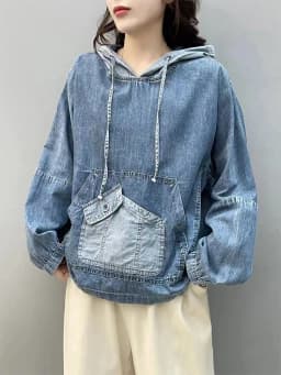 Amax luluE Spring Fashion Denim Hoodies Womens Vintage Hooded Classic Loose Sweatshirts Ladies Harajuku Leisure Korean Clothes