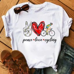 Spring Summer Ladies Floral Bicycle Pattern Fashion Cartoon Print White Letter T-shirt Woman Clothes Oversized T Shirt Tops Tee