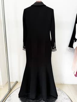 HIGH STREET Newest 2026 Designer Fashion Women's Long Sleeve Notched Collar Rhinestone Diamonds Beading Maxi Long Dress