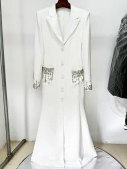 HIGH STREET Newest 2026 Designer Fashion Women's Long Sleeve Notched Collar Rhinestone Diamonds Beading Maxi Long Dress