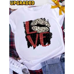 Brave Soul L American Retro Letters Love White T-shirt Women Short Sleeve Round Neck Loose Large Size Casual Top Oversized
