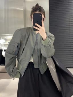 Women Bomber Jacket Zipper Long Sleeve Coat Spring Autumn Cropped Jacket Sweatshirt Pocket Patchwork Tops Loose Casual Outerwear