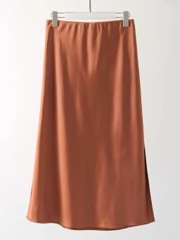Women Green Midi Skirts A Line With Slit Office High Waist Women's Satin Skirts Elastic Waist Solid Silk Slit Skirts For Women