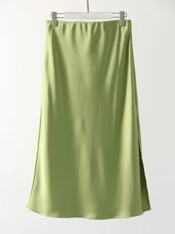 Women Green Midi Skirts A Line With Slit Office High Waist Women's Satin Skirts Elastic Waist Solid Silk Slit Skirts For Women