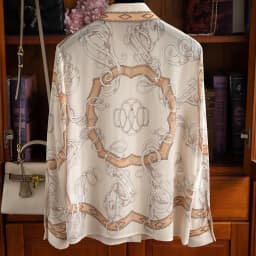 High Quality Polo Collar Positioning Chain Printed Silk Shirt Flip Collar Mulberry Silk Women's Shirt Blusa Luxo Blouses Tops