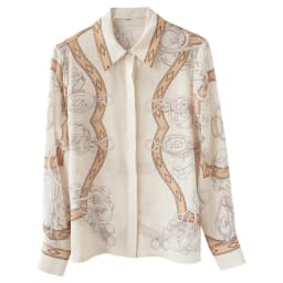 High Quality Polo Collar Positioning Chain Printed Silk Shirt Flip Collar Mulberry Silk Women's Shirt Blusa Luxo Blouses Tops
