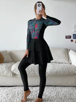 3PCS/Set Islamic Burkini Femmes Modest Swimwear Women Long Sleeve Muslim Swimsuit Hijab Pant Top Leopard