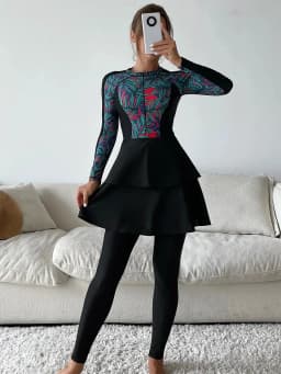 3PCS/Set Islamic Burkini Femmes Modest Swimwear Women Long Sleeve Muslim Swimsuit Hijab Pant Top Leopard