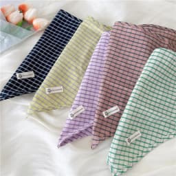 Cotton and Linen Triangle Scarves Scarf Plaid Bandanas Turban with Strap Rope Spring Summer Autumn Head Wrap Headscarf for Women