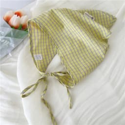 Cotton and Linen Triangle Scarves Scarf Plaid Bandanas Turban with Strap Rope Spring Summer Autumn Head Wrap Headscarf for Women