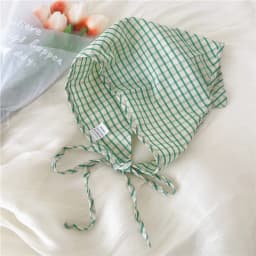Cotton and Linen Triangle Scarves Scarf Plaid Bandanas Turban with Strap Rope Spring Summer Autumn Head Wrap Headscarf for Women