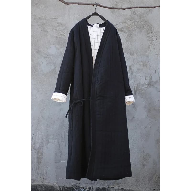 Winter Women Long Cotton Coat Vintage Parkas Loose Cardigan Robe Long Sleeve Lace-up Solid Warm Black Red Winter Clothes New