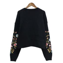 2022 Vintage Pullover Embroidery Round Collar Flowers Top Loose Korean Autumn Winter Jumper Long Sleeve Women Fashion Sweater