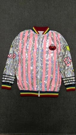 Women Zipper Sequin Jacket Punk European Funny Cartoon Coat Girls Casual Jackets American Colorful Stripes Top Fashion Outerwear