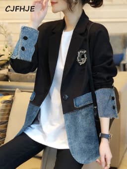 CJFHJE Small Suit Jacket Female Spring Autumn Design Sense Niche New Korean Fashion Denim Irregular Stitching Top Jacket Women