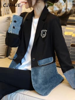 CJFHJE Small Suit Jacket Female Spring Autumn Design Sense Niche New Korean Fashion Denim Irregular Stitching Top Jacket Women