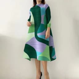 2024 Pleated Dress Women Hit Color Geometric With Belt Sashes Over Size Long Sweet Casual New Spring Fashion Tide Spot