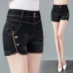 Stretch Denim Shorts Women's New Summer Thin Korean High Waist Straight Tube A-line Hot Pants Black Blue Casual Female Shorts