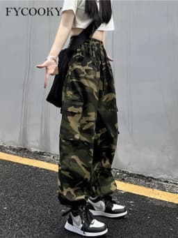 American Vintage Camouflage Cargo Pants Women Summer New Streetwear Loose Straight Wide Leg Trousers Woman