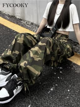 American Vintage Camouflage Cargo Pants Women Summer New Streetwear Loose Straight Wide Leg Trousers Woman