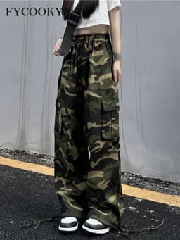 American Vintage Camouflage Cargo Pants Women Summer New Streetwear Loose Straight Wide Leg Trousers Woman
