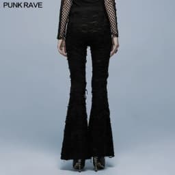 PUNK RAVE Women's Gothic Skirt-like Cutting and Mesh Together Flare Pants Punk Sexy Transparent Black Trousers Spring/Autumn