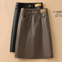 Spring Autumn Winter Leather Skirt Women New Fashion Black Brown High Waist PU A-Line Skirts Large Size S-5XL Female Midi Skirts