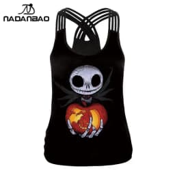 NADANBAO 2025 Summer Women Sling Top Shirt Hallowenn Gothic Witchy Print Street Style Tank Tops Sleeveless Slim Sexy Vest Female