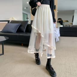 Y2K Women Mesh Skirt Korean Irregular Patchwork A Line Midi Skirt Gothic Female Summer All Match Ball Gown Skirts New
