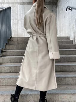 2025 Turn-Down Collar PU Leather Women Long Jacket Autumn Winter Thick Warm Outerwear Solid Belt Streetwear Coats Dropshipping