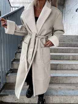 2025 Turn-Down Collar PU Leather Women Long Jacket Autumn Winter Thick Warm Outerwear Solid Belt Streetwear Coats Dropshipping