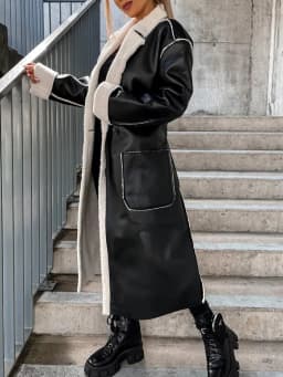 2025 Turn-Down Collar PU Leather Women Long Jacket Autumn Winter Thick Warm Outerwear Solid Belt Streetwear Coats Dropshipping