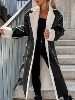 2025 Turn-Down Collar PU Leather Women Long Jacket Autumn Winter Thick Warm Outerwear Solid Belt Streetwear Coats Dropshipping