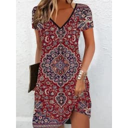 Women Short Sleeve V-Neck A-Line Dress Marble Pattern 3D Print Dress 2025 New Oversizd Casual Elegant Female Mini Dress Vestidos
