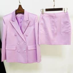 HIGH STREET Newest 2026 S/S Designer Runway Suit Set Women's Double Breasted Straght Satin Blazer Mini Skirt Suit