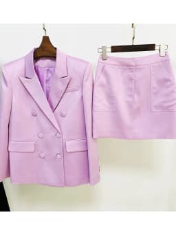 HIGH STREET Newest 2026 S/S Designer Runway Suit Set Women's Double Breasted Straght Satin Blazer Mini Skirt Suit