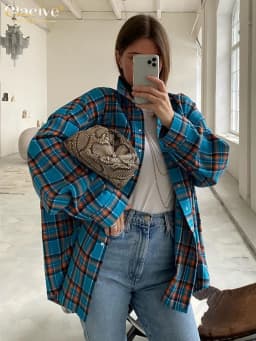 Clacive Fashion Loose Plaid Women Shirts 2023 Elegant Lapel Long Sleeve Office Shirts And Blouses Vintage Top Female Clothing