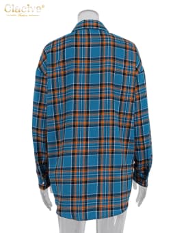Clacive Fashion Loose Plaid Women Shirts 2023 Elegant Lapel Long Sleeve Office Shirts And Blouses Vintage Top Female Clothing