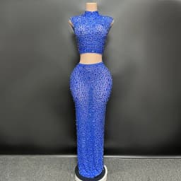 Elegant Sexy Rhinestone Two-Piece Set Evening Dress for Women Elastic Wedding Birthday Celebration Sexy Rhinestone Dress