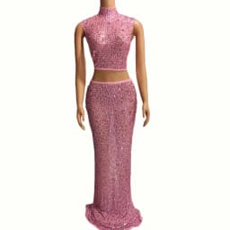 Elegant Sexy Rhinestone Two-Piece Set Evening Dress for Women Elastic Wedding Birthday Celebration Sexy Rhinestone Dress