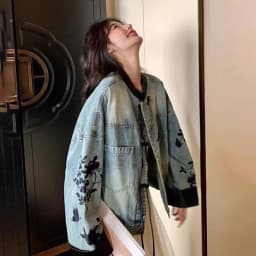 Chic Denim Jacket Women's Outwear 2026 Spring Autumn New Chinese Loose Embroidered Plus Size 3XL Jeans Short Coat Tops
