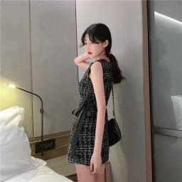 Vintage Plaid Summer Women's Dress 2021 Sleeveless O-neck Lace-up Bow Slim High Waist Elegant Party Dresses French Robe Femme