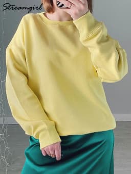 Streamgirl Cotton Basic Sweatshirt Women Oversized Yellow Pullovers Loose Casual Tops Spring Colorful Sweatshirts Women Pink