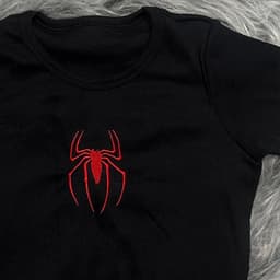 Women's O-neck Red Spider Embroidery Pattern T-shirt Short Sleeve Black Gothic Crop Top Summer Baby Tee Y2k Clothes