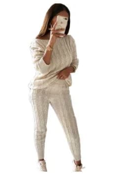 Plus Size 5XL Knitted Tracksuit Women Casual  Sexy O-neck Off Shoulder  Long Sleeve Sweater Slim Pencil Pants Suit Two Piece Set