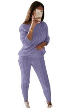 Plus Size 5XL Knitted Tracksuit Women Casual  Sexy O-neck Off Shoulder  Long Sleeve Sweater Slim Pencil Pants Suit Two Piece Set