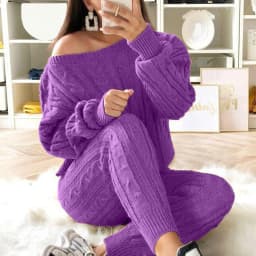 Plus Size 5XL Knitted Tracksuit Women Casual  Sexy O-neck Off Shoulder  Long Sleeve Sweater Slim Pencil Pants Suit Two Piece Set