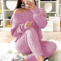 Plus Size 5XL Knitted Tracksuit Women Casual  Sexy O-neck Off Shoulder  Long Sleeve Sweater Slim Pencil Pants Suit Two Piece Set