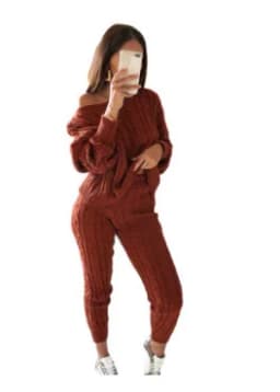Plus Size 5XL Knitted Tracksuit Women Casual  Sexy O-neck Off Shoulder  Long Sleeve Sweater Slim Pencil Pants Suit Two Piece Set
